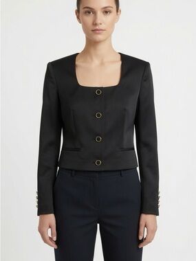Generation Love Black Cropped Blazer with Gold Buttons